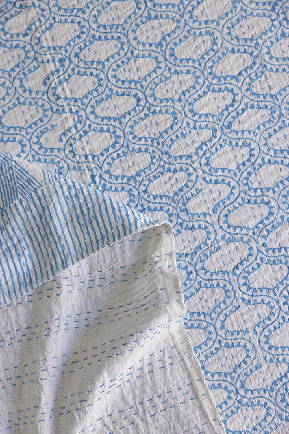 Kantha Quilt Turquoise Geo