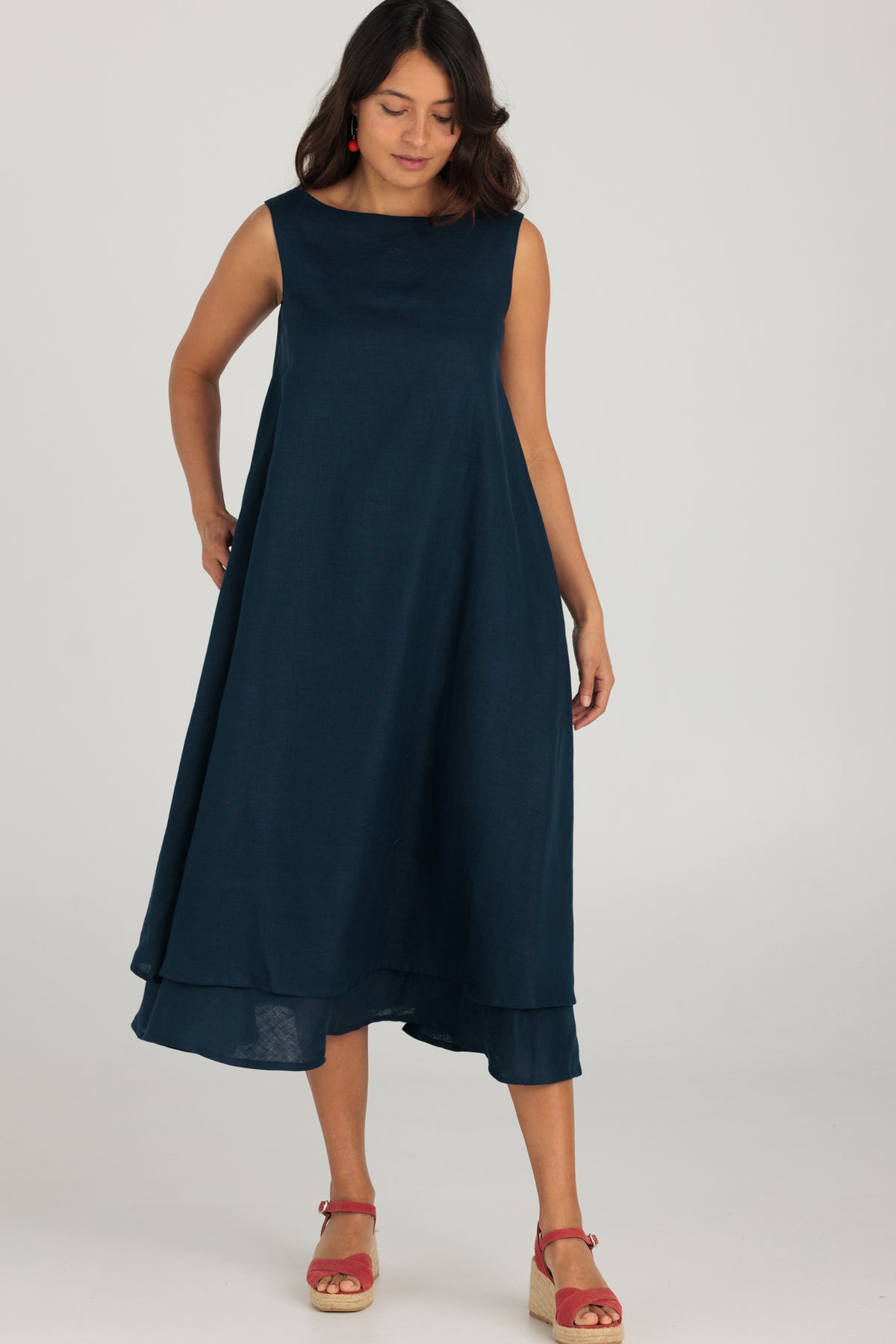 Zahra Dress Navy Linen