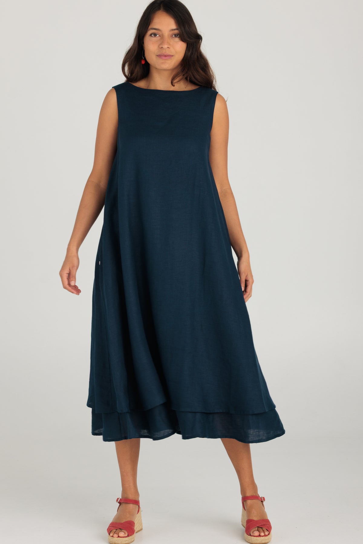 Zahra Dress Navy Linen