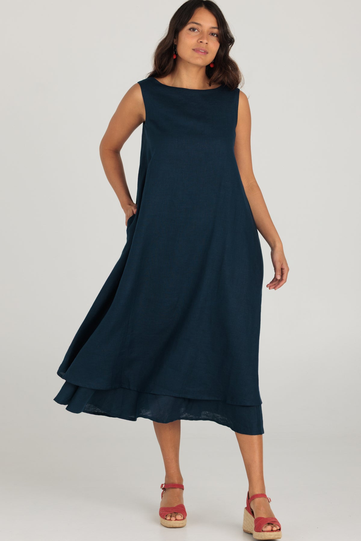 Zahra Dress Navy Linen