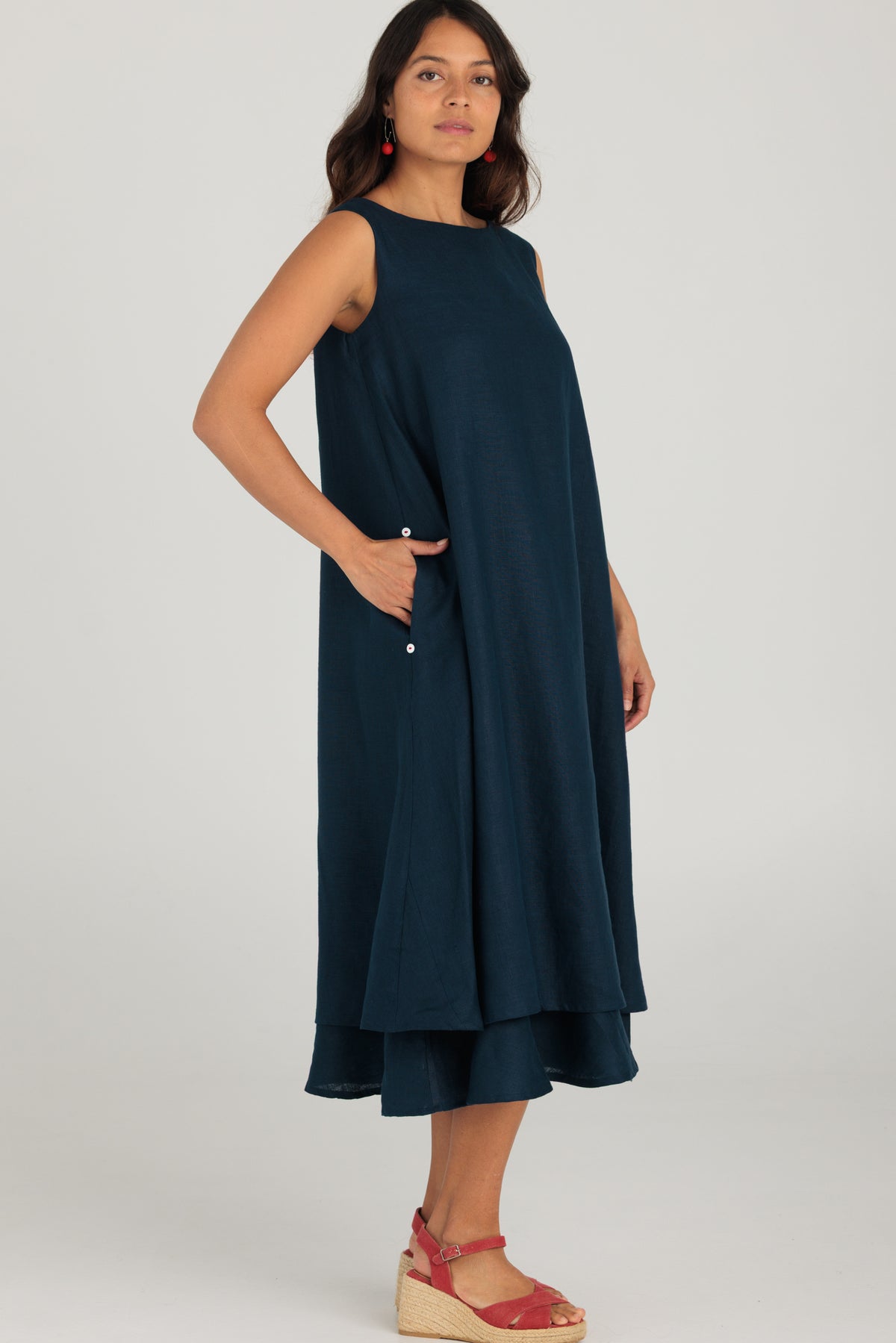 Zahra Dress Navy Linen