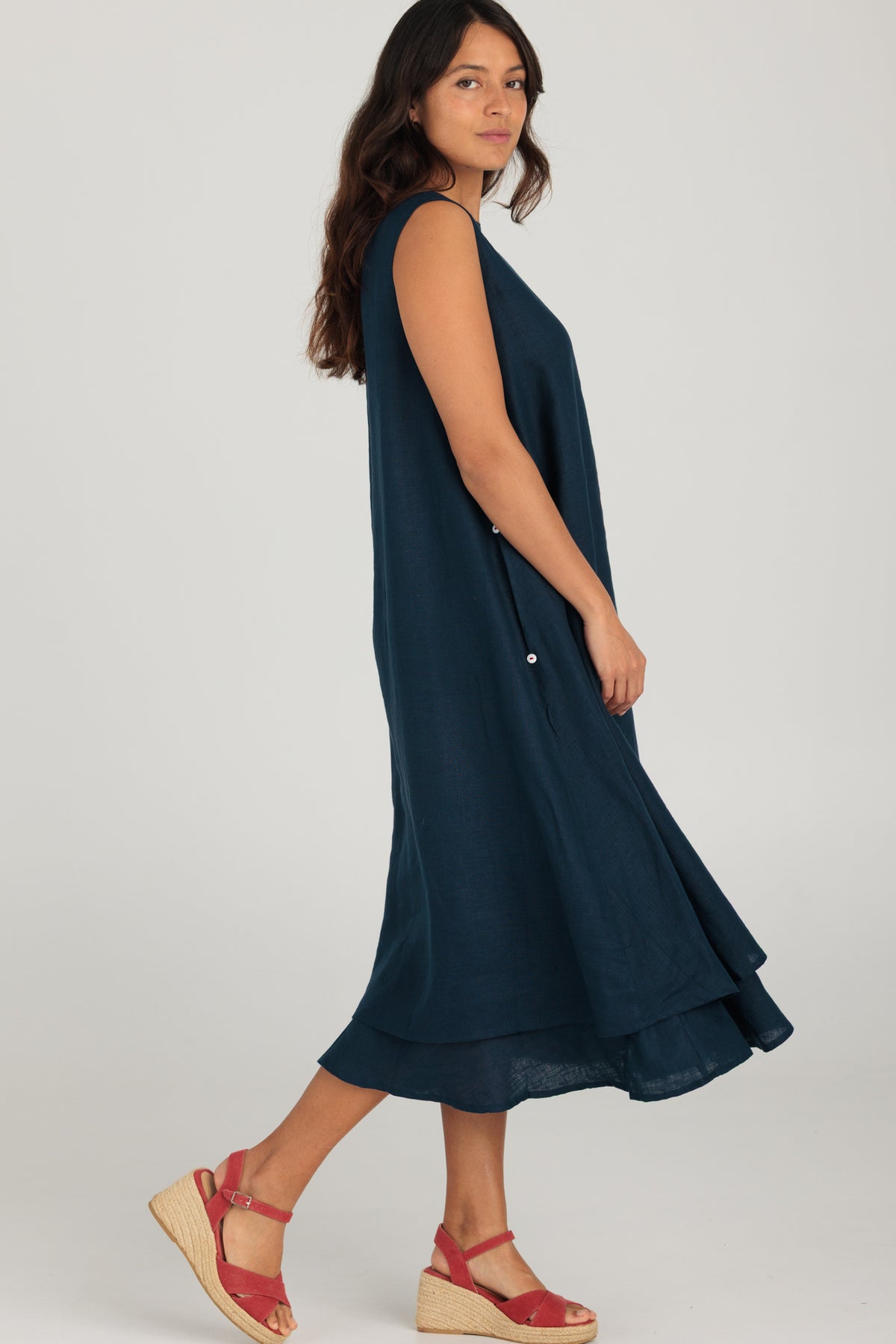 Zahra Dress Navy Linen