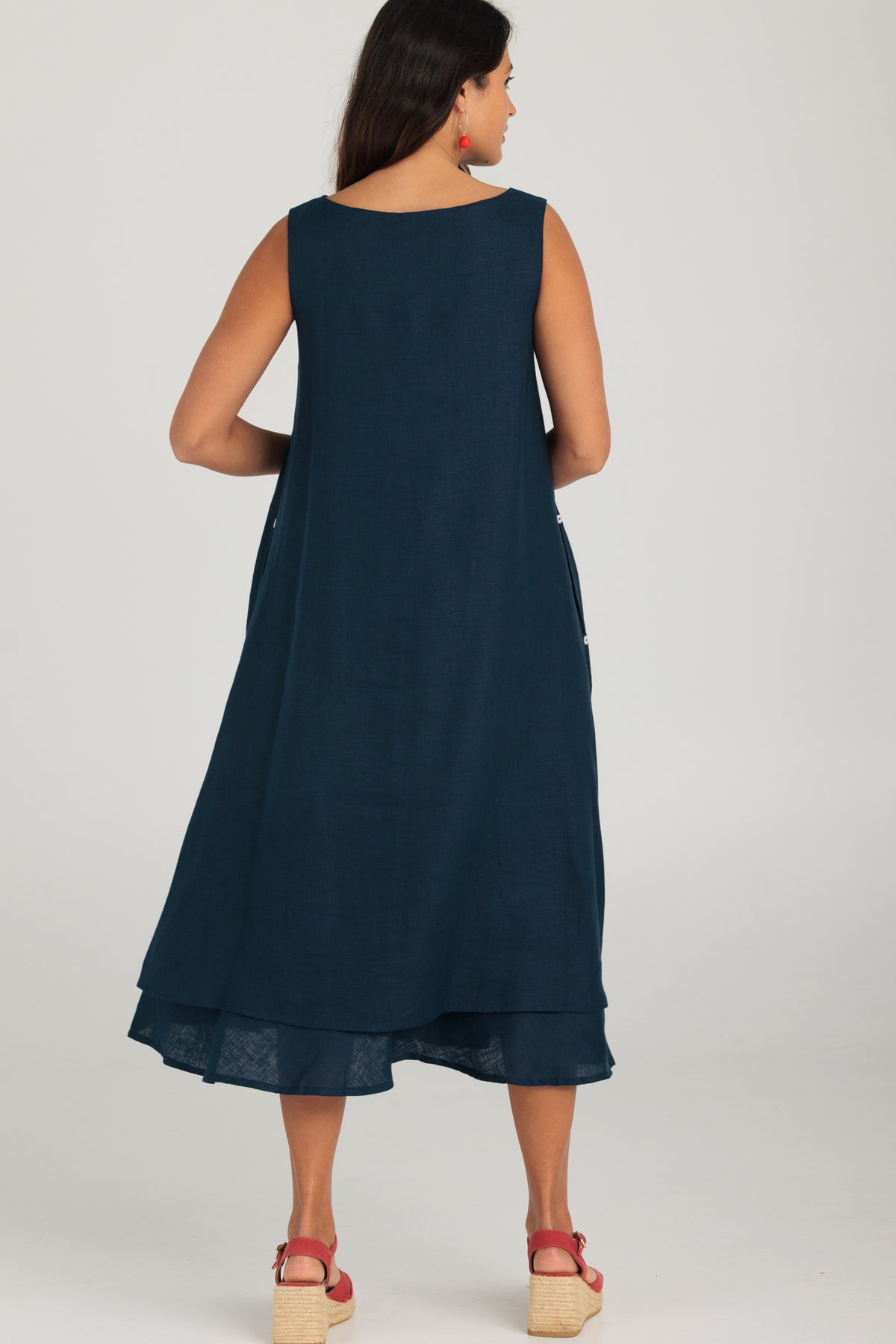 Zahra Dress Navy Linen