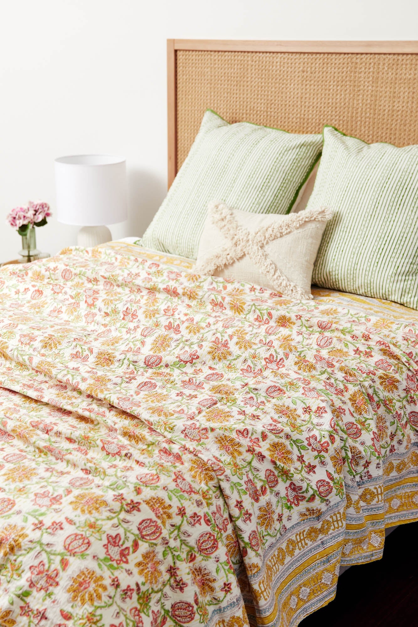 Kantha European Pillowcase Lime Green (Piping)