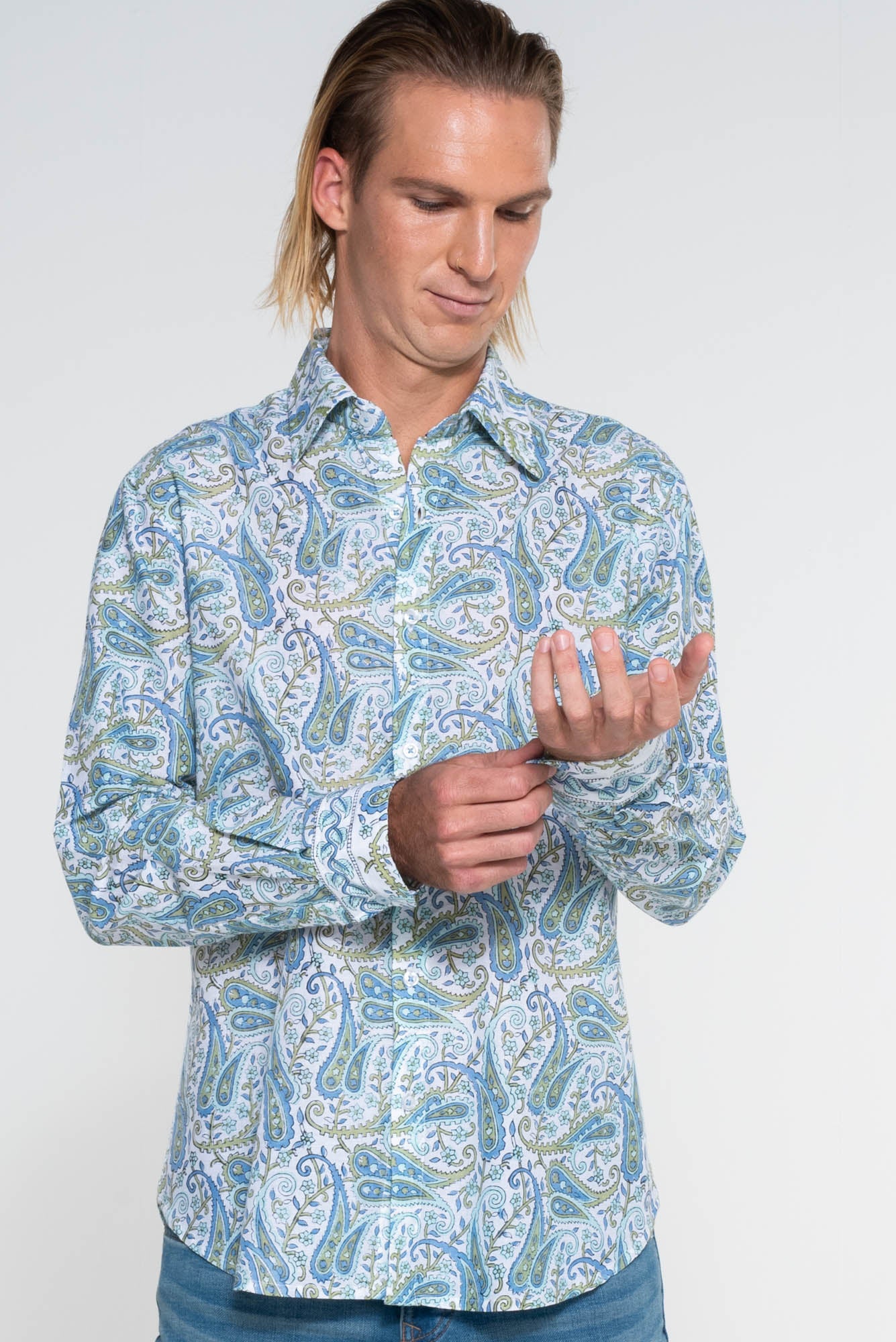 Mr Darcy Mens Shirt Blue Paisley