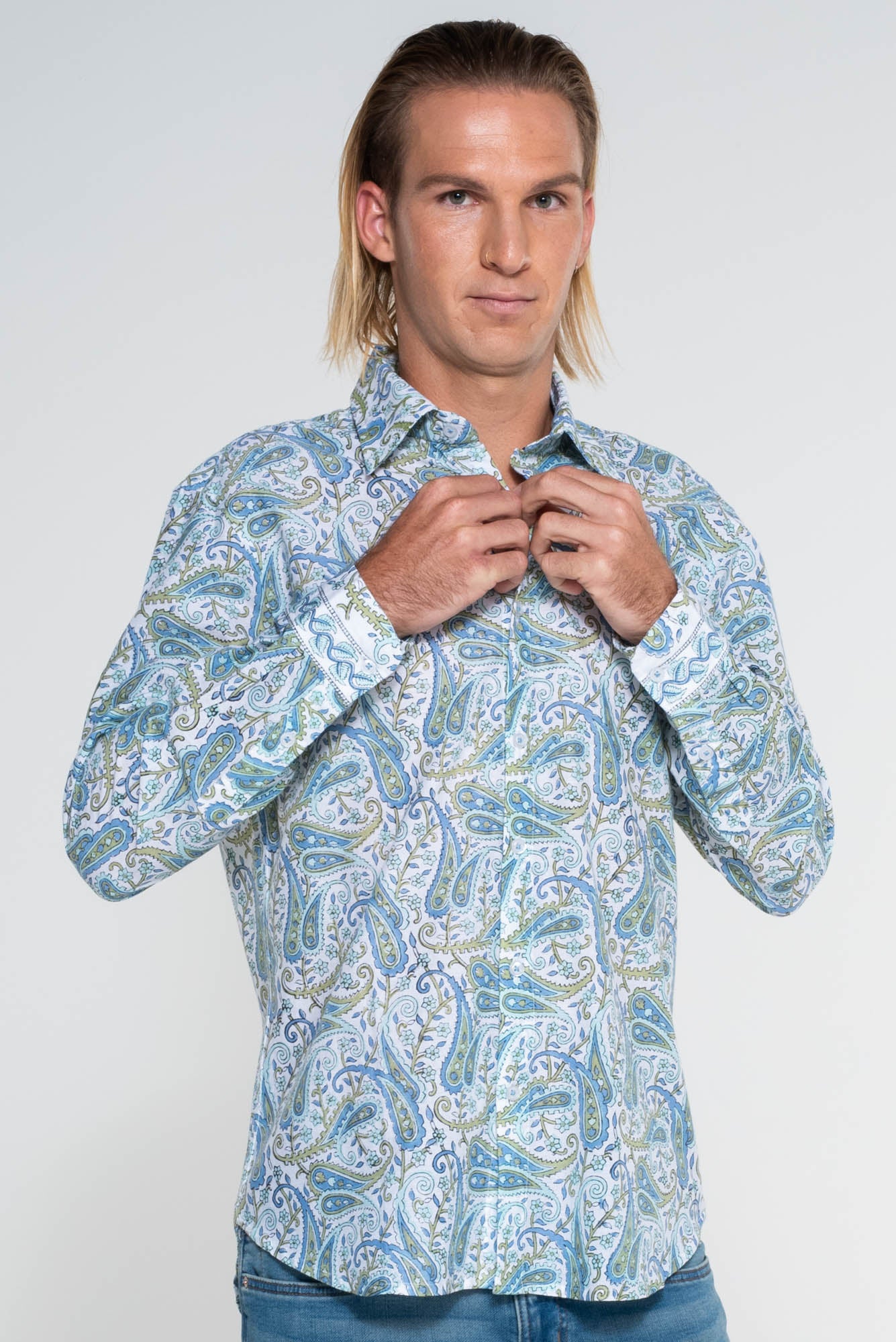 Mr Darcy Mens Shirt Blue Paisley