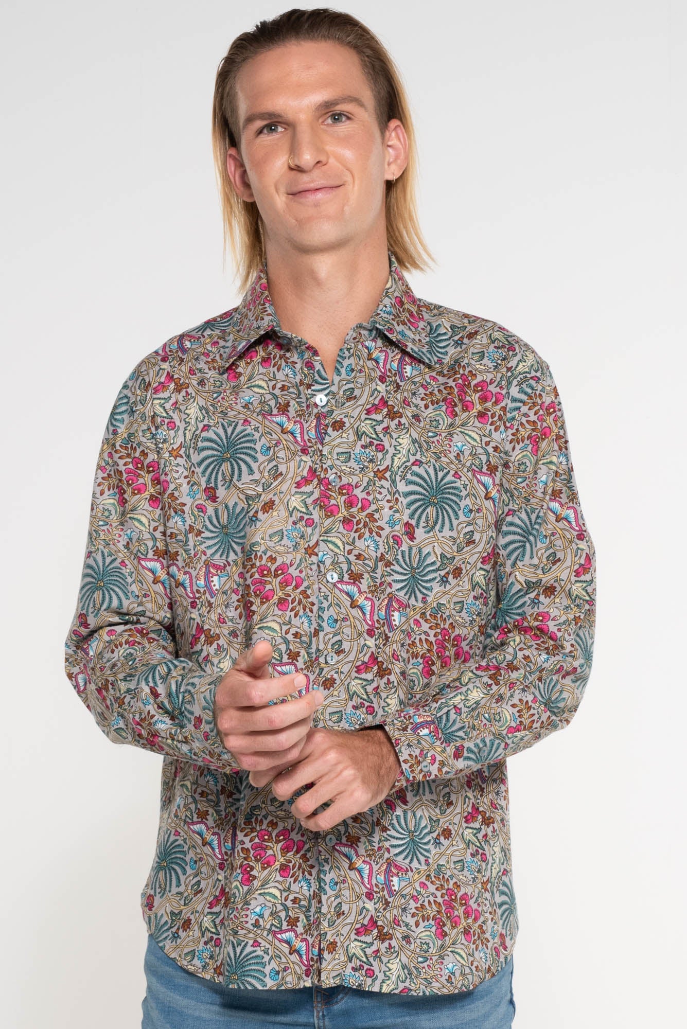 Mr Darcy Mens Shirt Silvery Butterfly