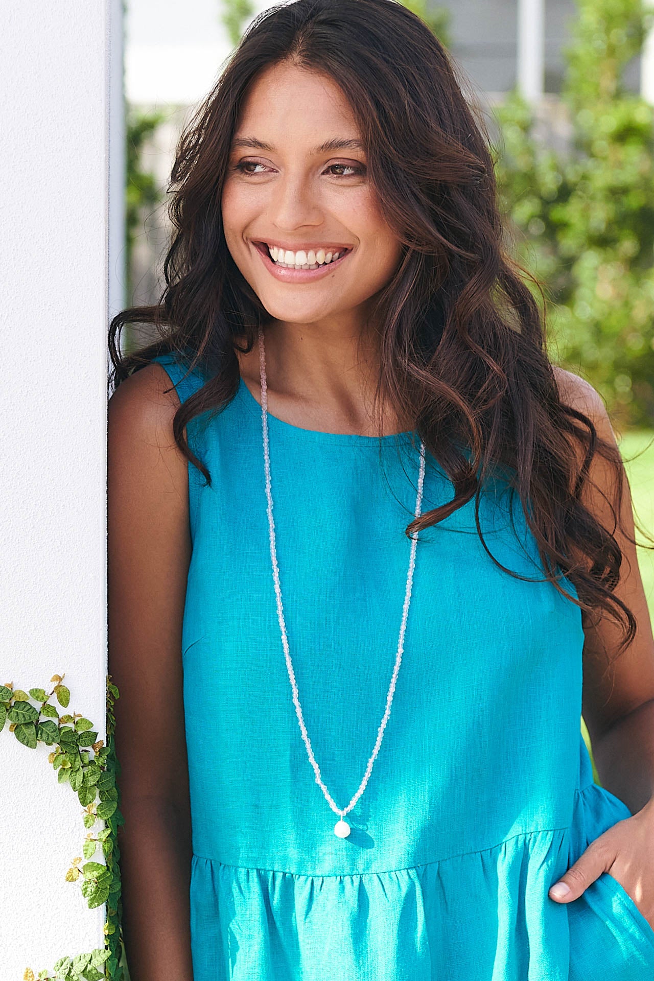 Rose Quartz Long Necklace & Freshwater Pearl